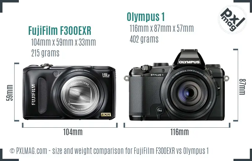 FujiFilm F300EXR vs Olympus 1 size comparison