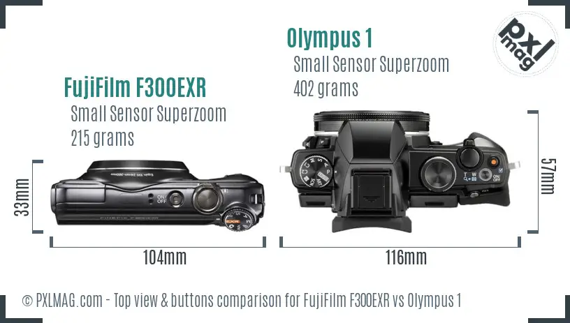 FujiFilm F300EXR vs Olympus 1 top view buttons comparison