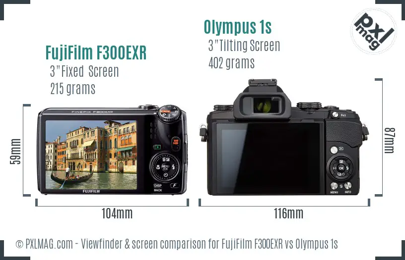 FujiFilm F300EXR vs Olympus 1s Screen and Viewfinder comparison