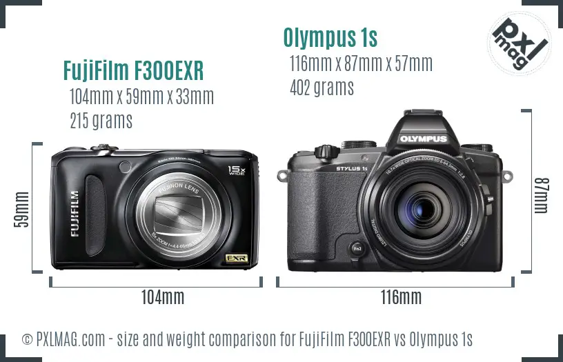 FujiFilm F300EXR vs Olympus 1s size comparison
