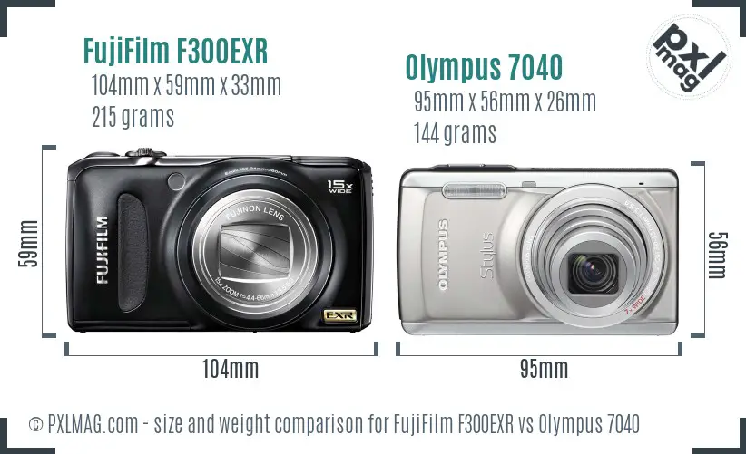 FujiFilm F300EXR vs Olympus 7040 size comparison