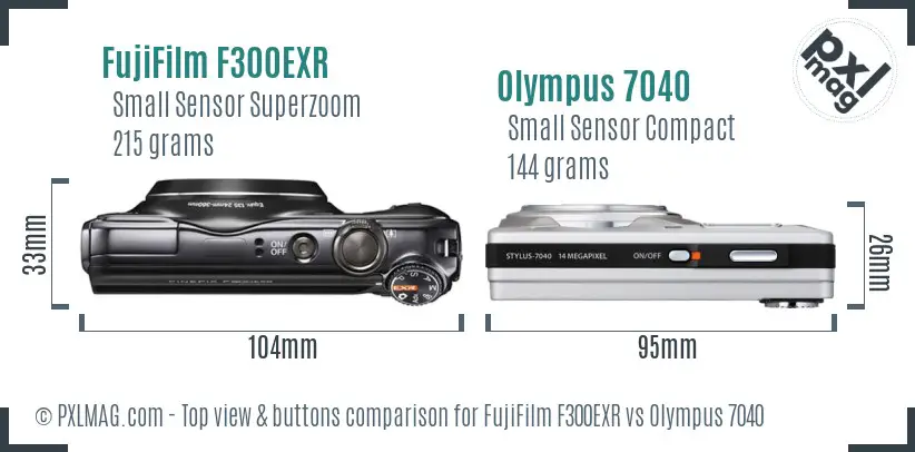 FujiFilm F300EXR vs Olympus 7040 top view buttons comparison