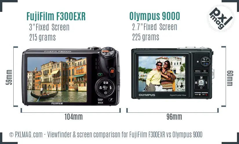 FujiFilm F300EXR vs Olympus 9000 Screen and Viewfinder comparison