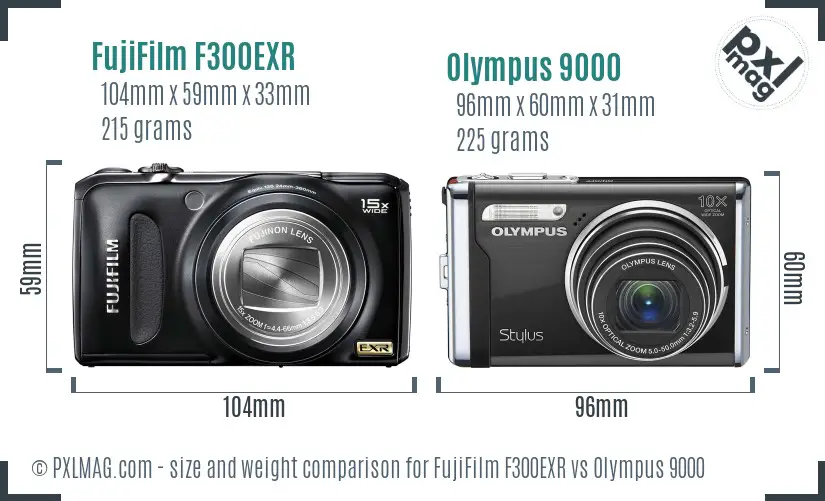 FujiFilm F300EXR vs Olympus 9000 size comparison