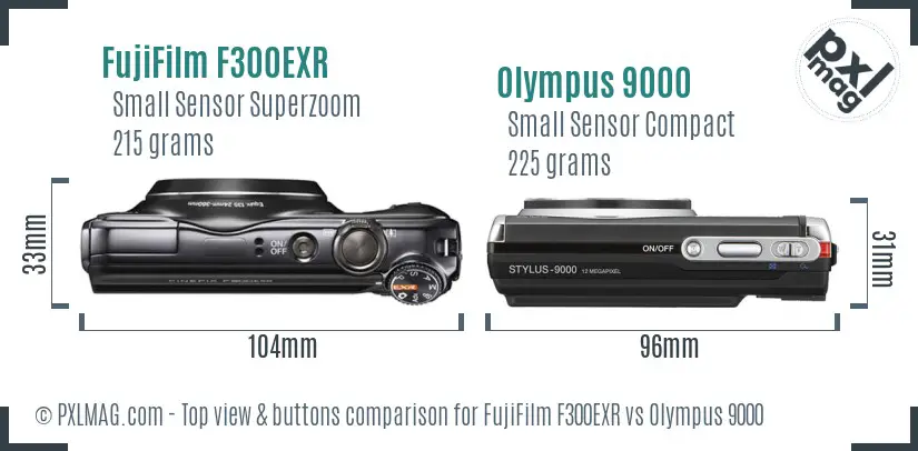 FujiFilm F300EXR vs Olympus 9000 top view buttons comparison