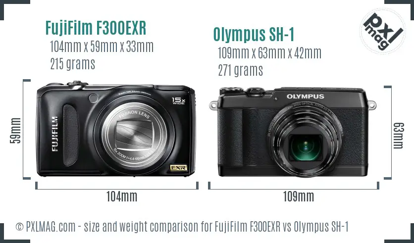 FujiFilm F300EXR vs Olympus SH-1 size comparison