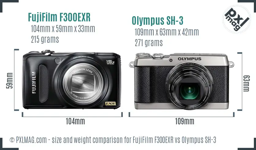 FujiFilm F300EXR vs Olympus SH-3 size comparison FujiFilm F300EXR vs Olympus SH-3 size comparison