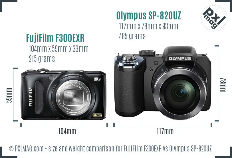 FujiFilm F300EXR vs Olympus SP-820UZ size comparison FujiFilm F300EXR vs Olympus SP-820UZ size comparison