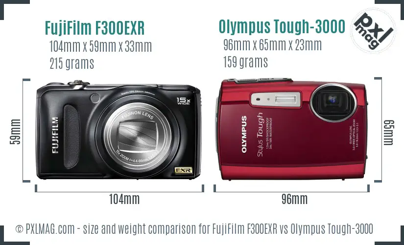 FujiFilm F300EXR vs Olympus Tough-3000 size comparison