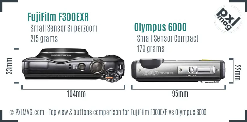 FujiFilm F300EXR vs Olympus 6000 top view buttons comparison