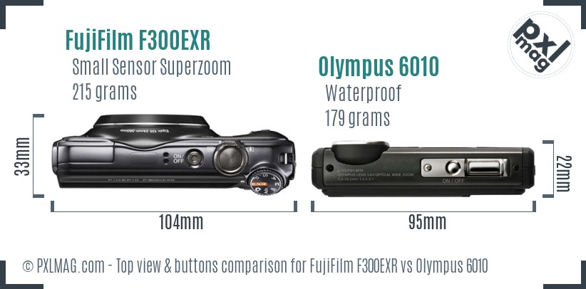 FujiFilm F300EXR vs Olympus 6010 top view buttons comparison