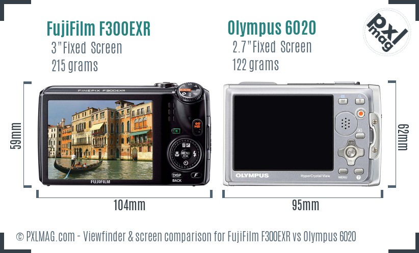 FujiFilm F300EXR vs Olympus 6020 Screen and Viewfinder comparison