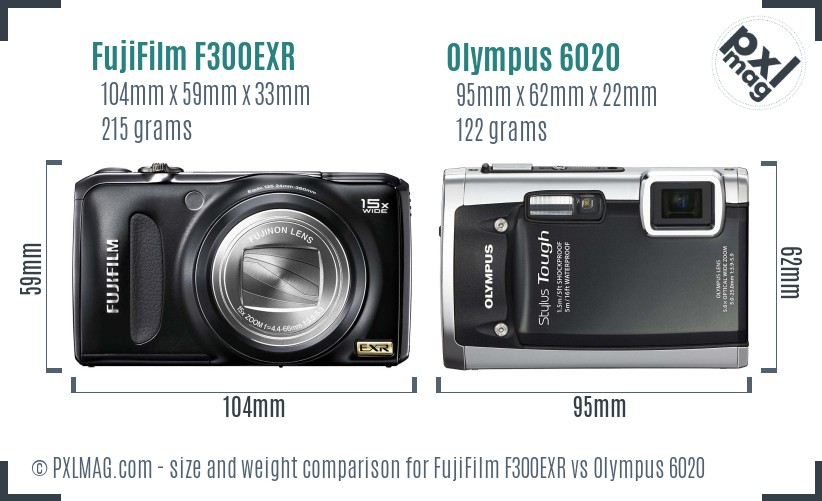 FujiFilm F300EXR vs Olympus 6020 size comparison