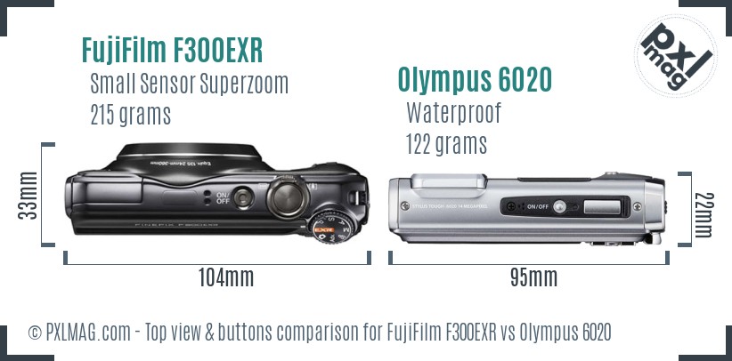 FujiFilm F300EXR vs Olympus 6020 top view buttons comparison