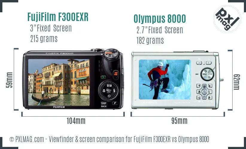 FujiFilm F300EXR vs Olympus 8000 Screen and Viewfinder comparison