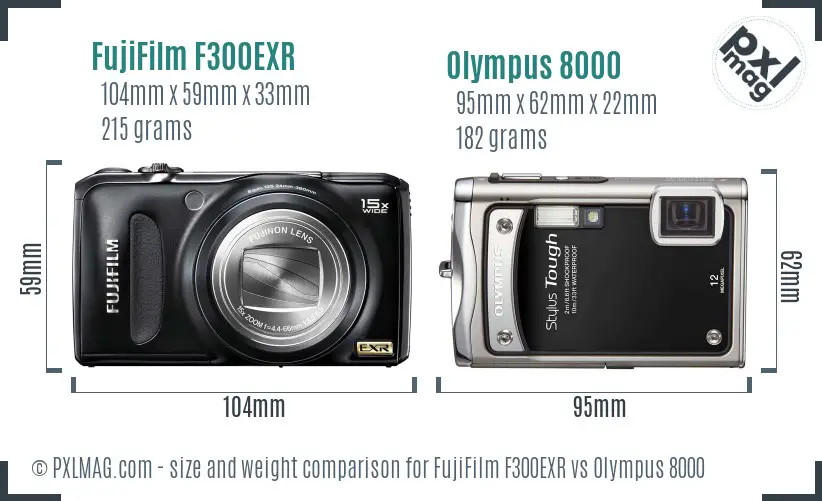 FujiFilm F300EXR vs Olympus 8000 size comparison
