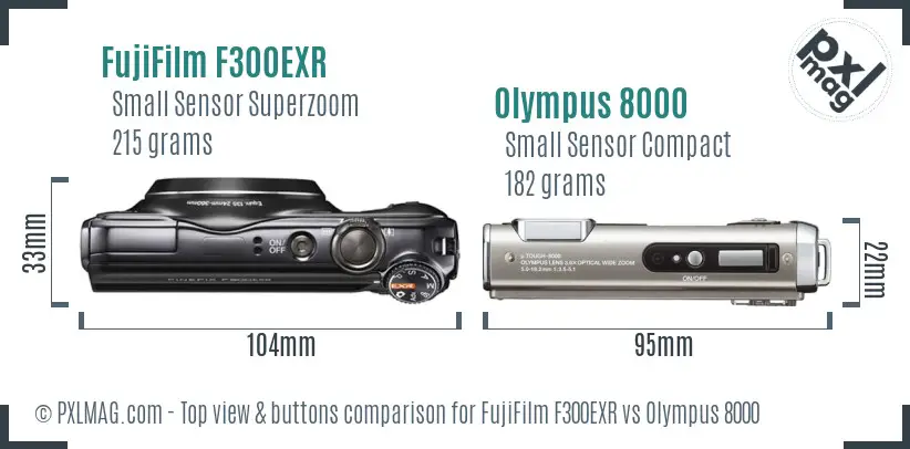 FujiFilm F300EXR vs Olympus 8000 top view buttons comparison