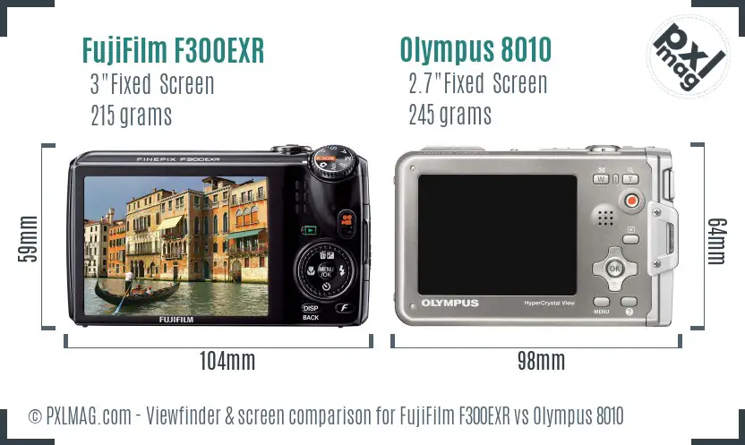 FujiFilm F300EXR vs Olympus 8010 Screen and Viewfinder comparison