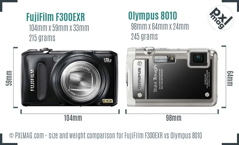FujiFilm F300EXR vs Olympus 8010 size comparison