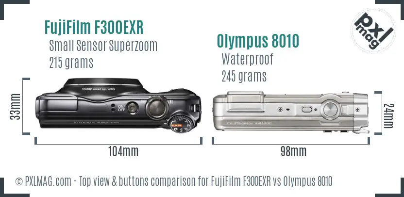 FujiFilm F300EXR vs Olympus 8010 top view buttons comparison