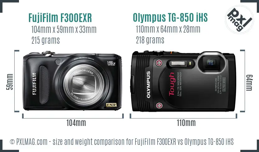 FujiFilm F300EXR vs Olympus TG-850 iHS size comparison