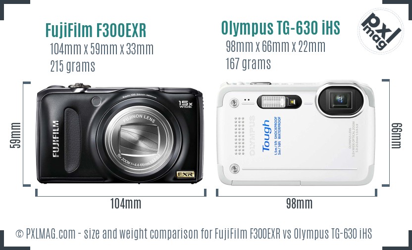 FujiFilm F300EXR vs Olympus TG-630 iHS size comparison