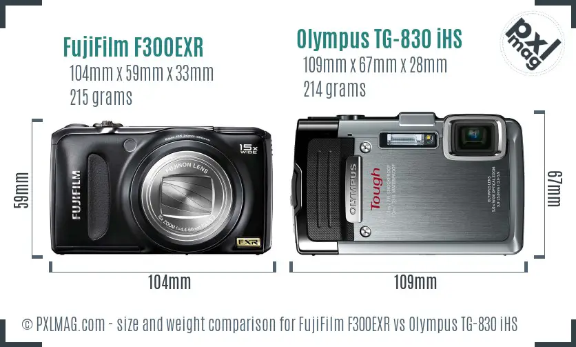 FujiFilm F300EXR vs Olympus TG-830 iHS size comparison