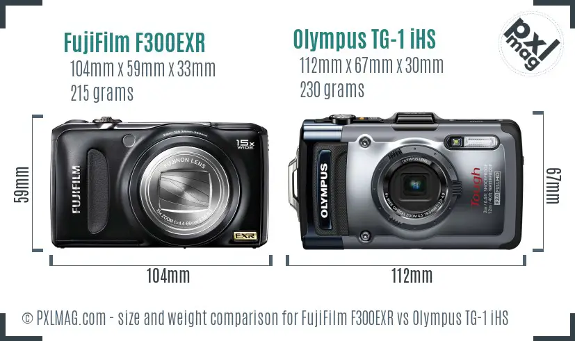 FujiFilm F300EXR vs Olympus TG-1 iHS size comparison