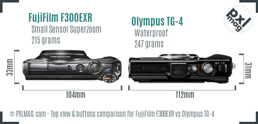 FujiFilm F300EXR vs Olympus TG-4 top view buttons comparison