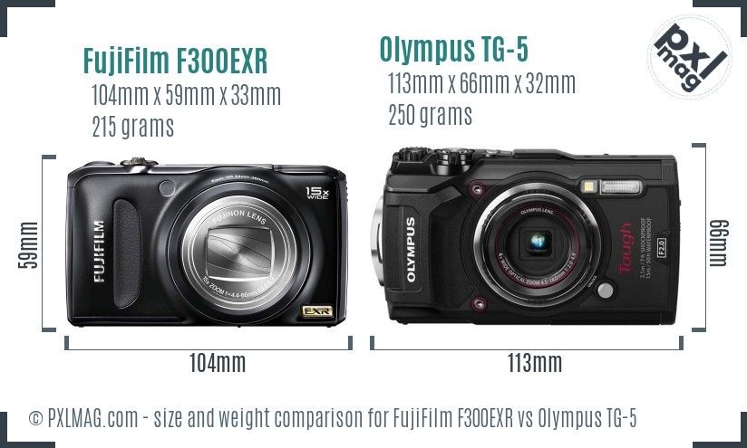 FujiFilm F300EXR vs Olympus TG-5 size comparison FujiFilm F300EXR vs Olympus TG-5 size comparison