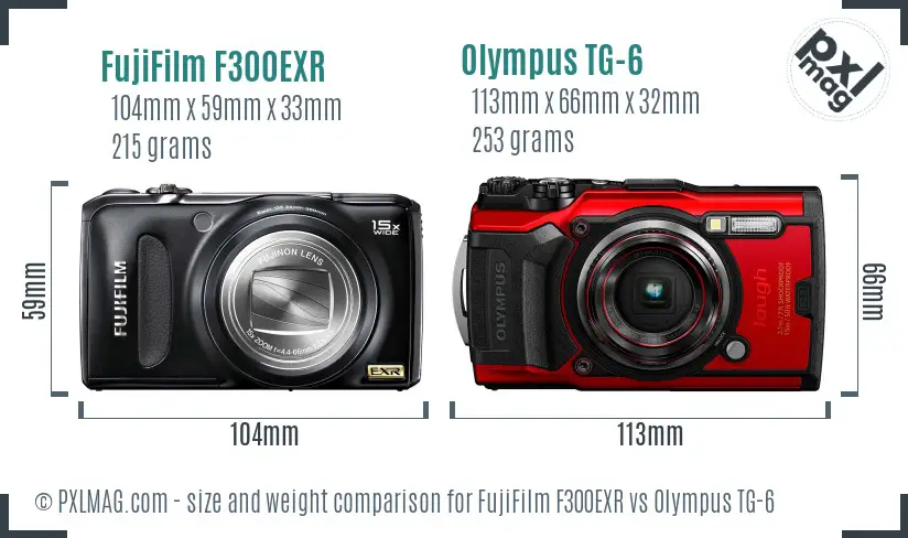 FujiFilm F300EXR vs Olympus TG-6 size comparison