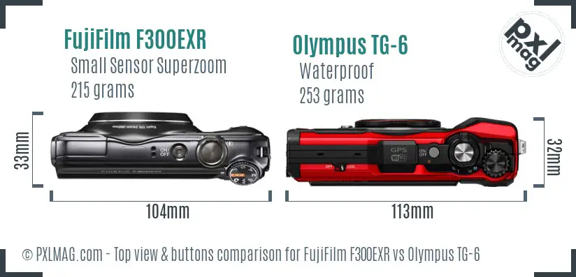 FujiFilm F300EXR vs Olympus TG-6 top view buttons comparison