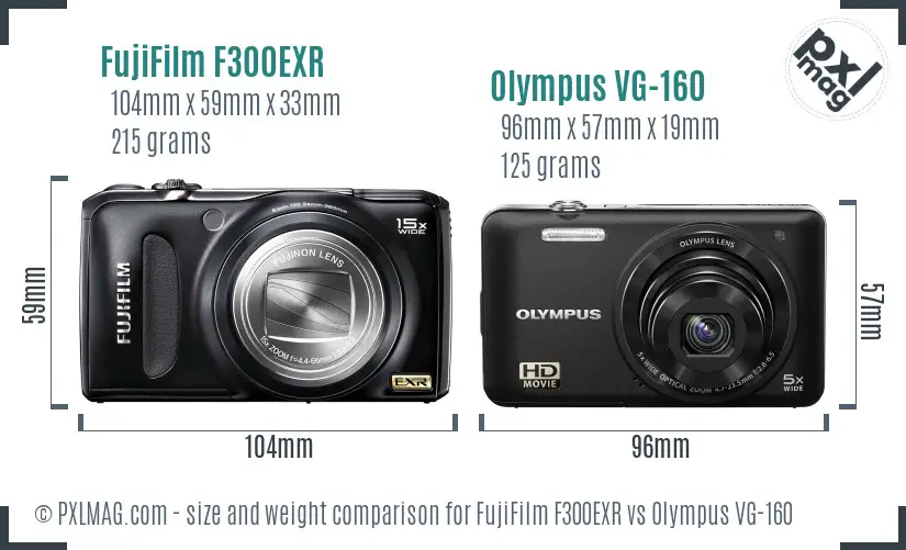 FujiFilm F300EXR vs Olympus VG-160 size comparison