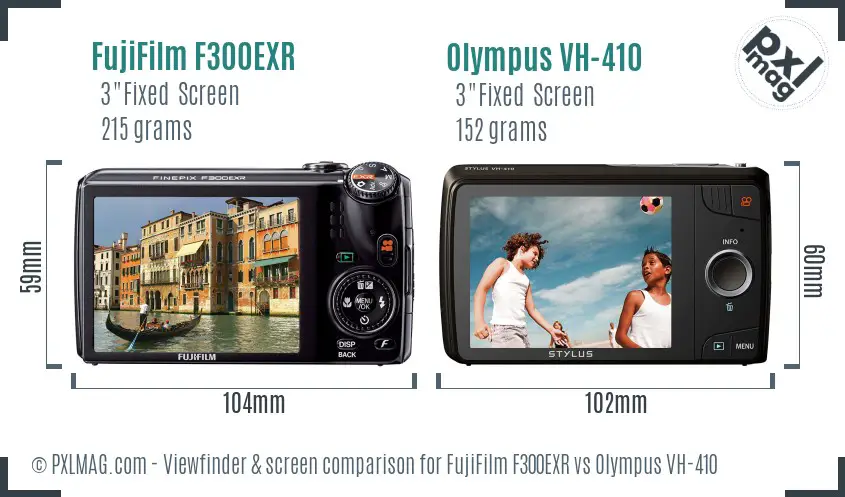 FujiFilm F300EXR vs Olympus VH-410 Screen and Viewfinder comparison