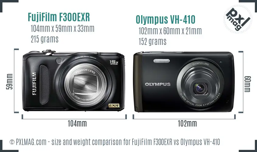 FujiFilm F300EXR vs Olympus VH-410 size comparison