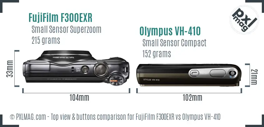 FujiFilm F300EXR vs Olympus VH-410 top view buttons comparison