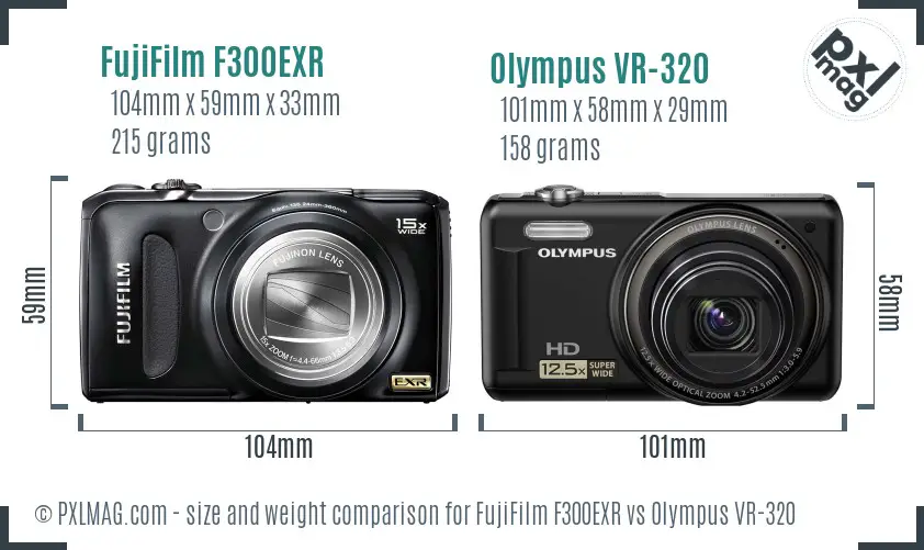 FujiFilm F300EXR vs Olympus VR-320 size comparison