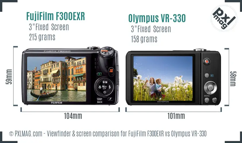 FujiFilm F300EXR vs Olympus VR-330 Screen and Viewfinder comparison