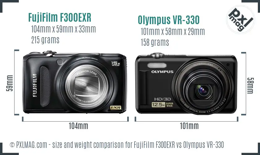 FujiFilm F300EXR vs Olympus VR-330 size comparison