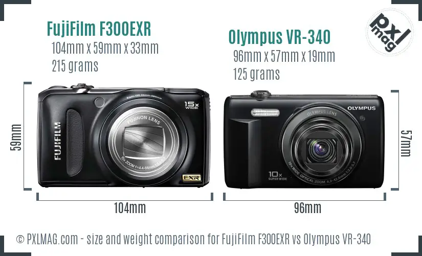 FujiFilm F300EXR vs Olympus VR-340 size comparison