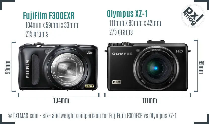 FujiFilm F300EXR vs Olympus XZ-1 size comparison