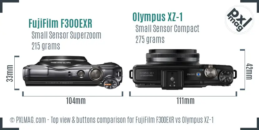 FujiFilm F300EXR vs Olympus XZ-1 top view buttons comparison