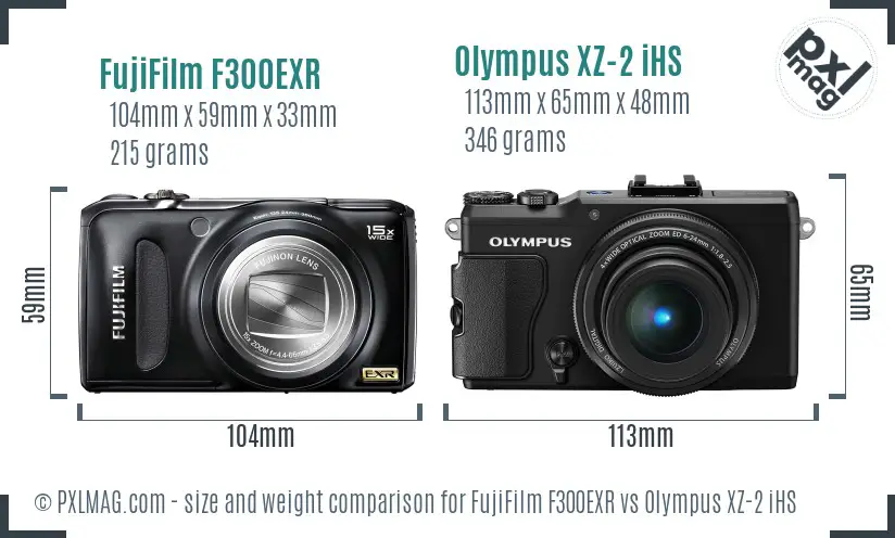FujiFilm F300EXR vs Olympus XZ-2 iHS size comparison