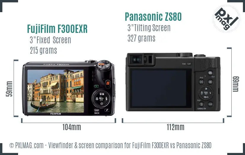FujiFilm F300EXR vs Panasonic ZS80 Screen and Viewfinder comparison