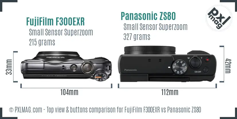 FujiFilm F300EXR vs Panasonic ZS80 top view buttons comparison
