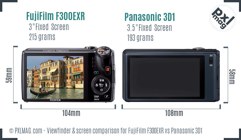 FujiFilm F300EXR vs Panasonic 3D1 Screen and Viewfinder comparison