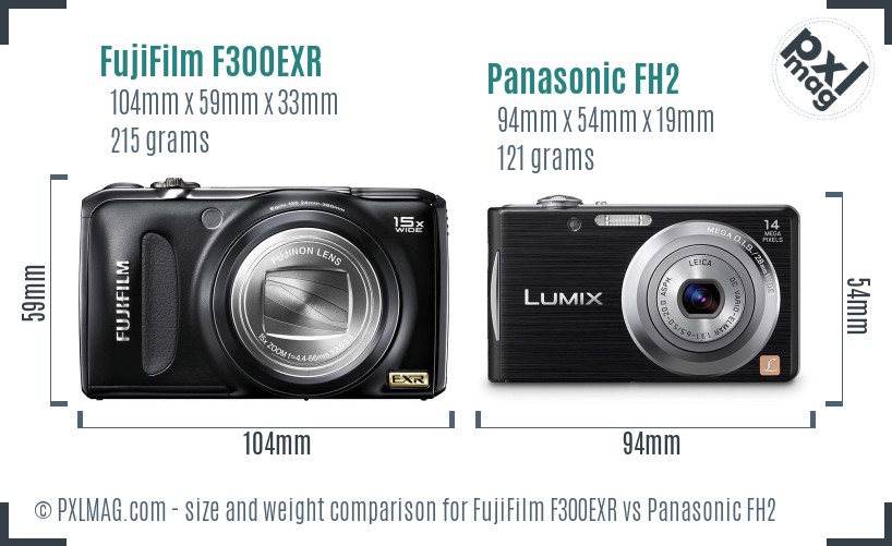 FujiFilm F300EXR vs Panasonic FH2 size comparison
