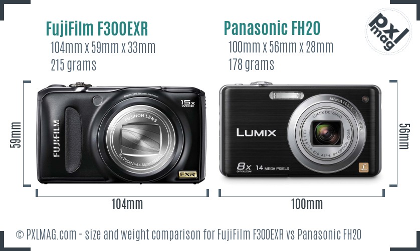 FujiFilm F300EXR vs Panasonic FH20 size comparison