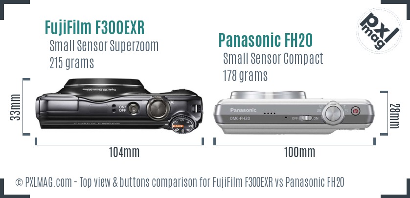 FujiFilm F300EXR vs Panasonic FH20 top view buttons comparison