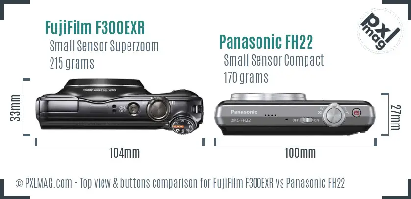 FujiFilm F300EXR vs Panasonic FH22 top view buttons comparison FujiFilm F300EXR vs Panasonic FH22 top view buttons comparison